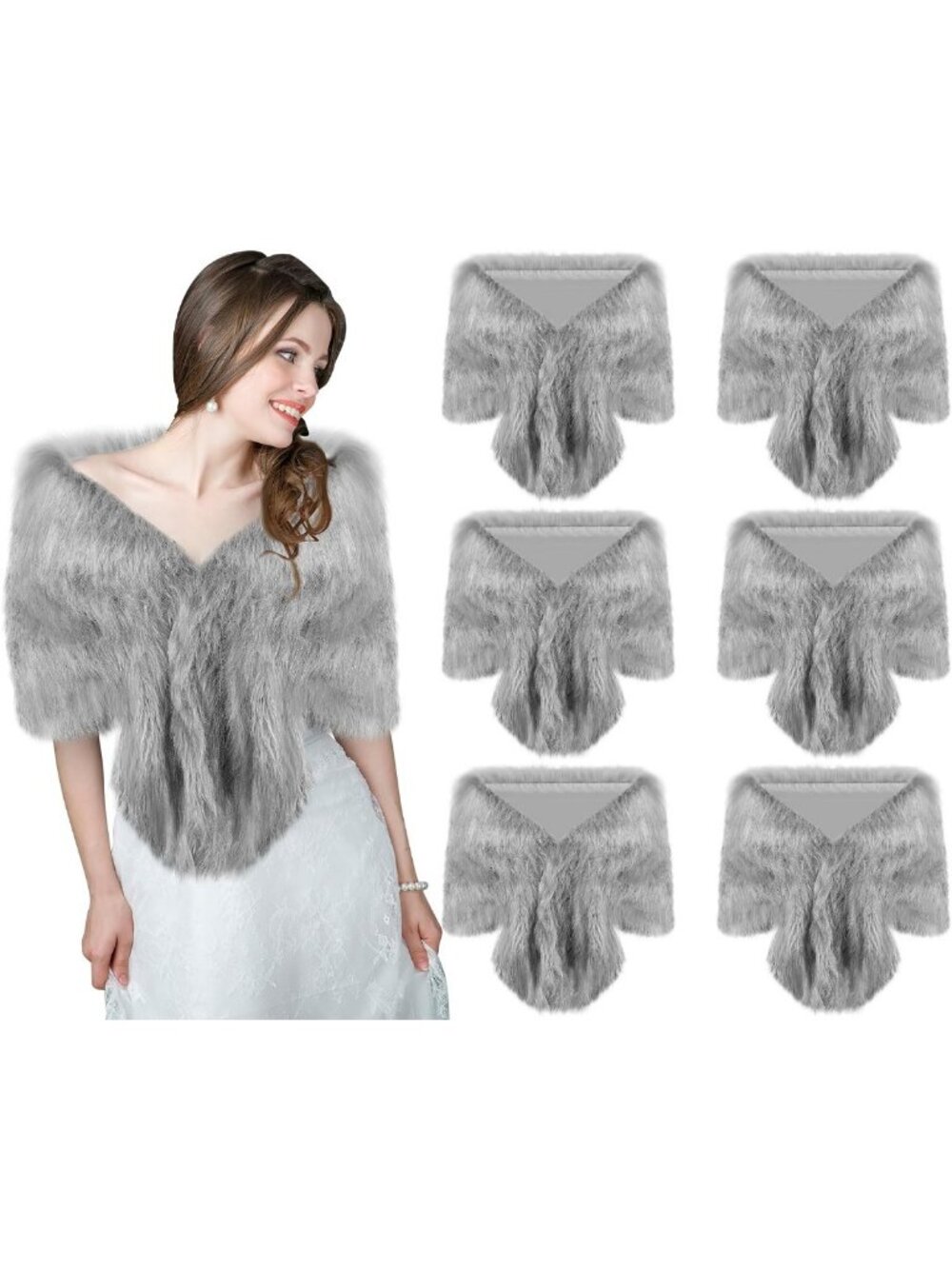 6 Pcs Women's Faux Fur Shawl Wrap Stole Shrug Winter Cape Scarf for Weddings